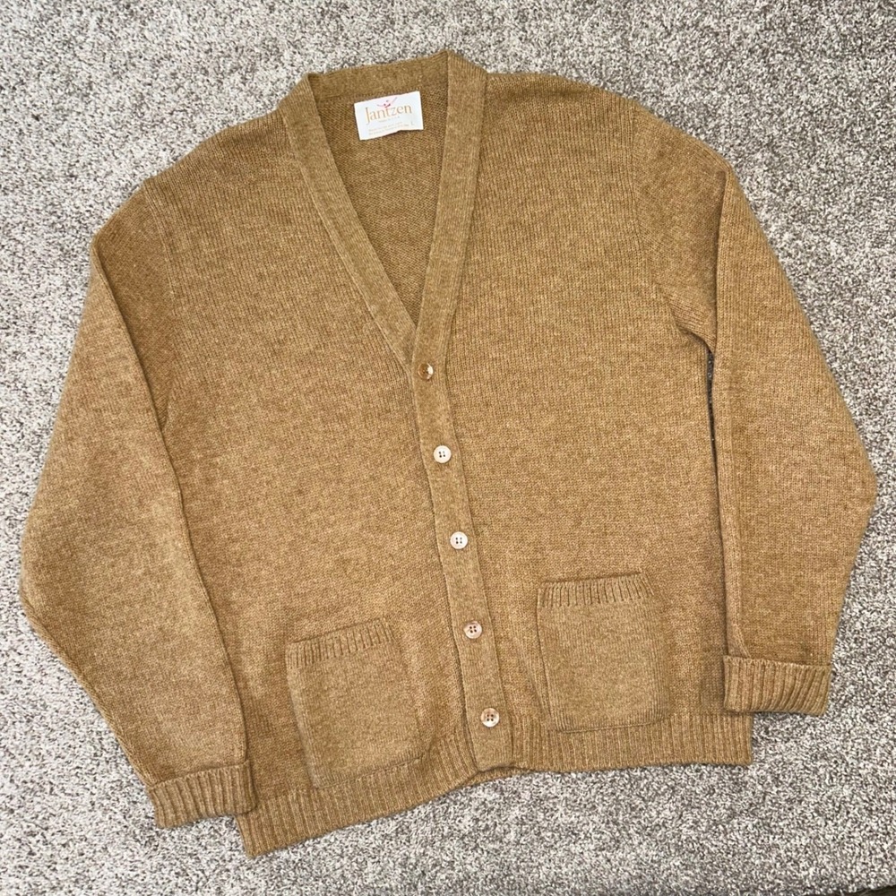 Vintage Jantzen Kurt Cobain Cardigan Sweater Men Size Large Made In USA Brown